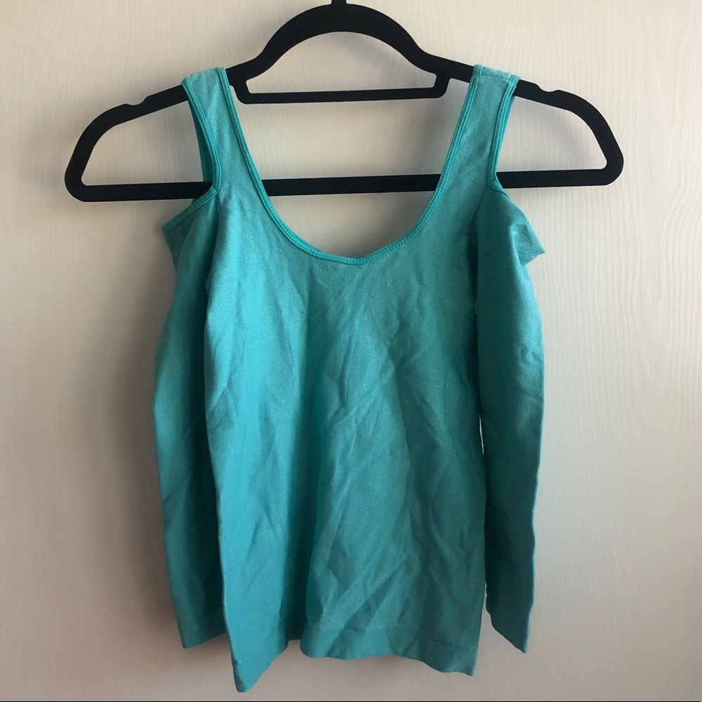 Bebe Teal Open Shoulder Top